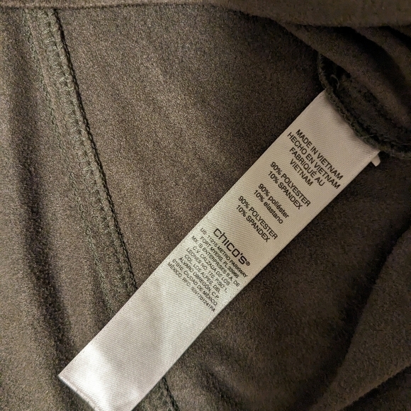 Chico's Olive Green Velvet Velour Long Sleeve Button-Up Shirt Size L - Picture 9 of 10